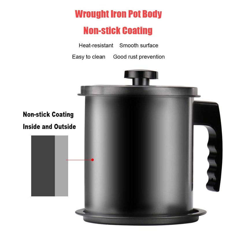 Cambom Bacon Grease Container with Fine Mesh Strainer, 1.3 L almost 6 Full Cups Iron Cooking Oil Can with Removable a Coaster Tray for Kitchen Fat Storage Black - Image 4